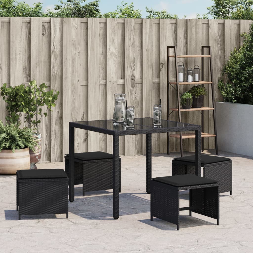 Garden Stool with Cushion 4 pcs. Black 40x40x35 cm Poly Rattan