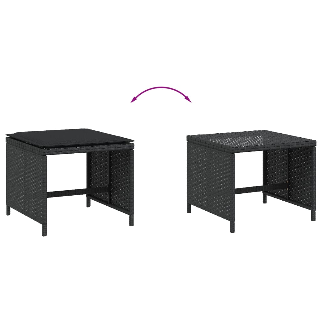 Garden Stool with Cushion 4 pcs. Black 40x40x35 cm Poly Rattan