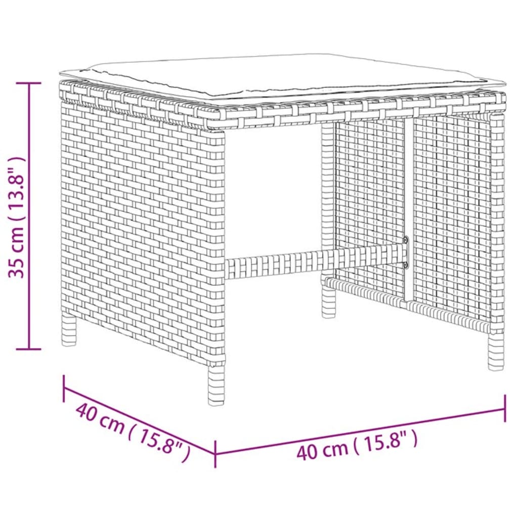 Garden Stool with Cushion 4 pcs. Black 40x40x35 cm Poly Rattan