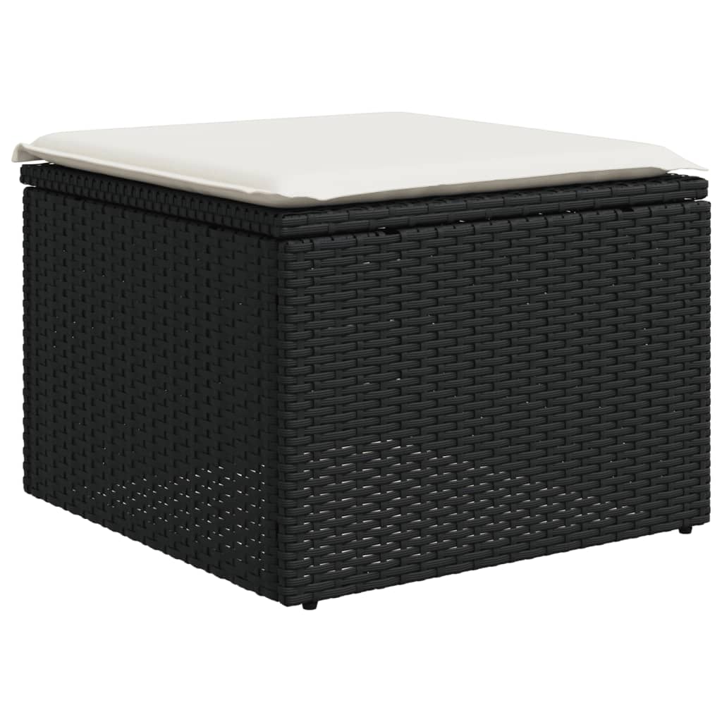 7-piece garden sofa set with cushions, black poly rattan
