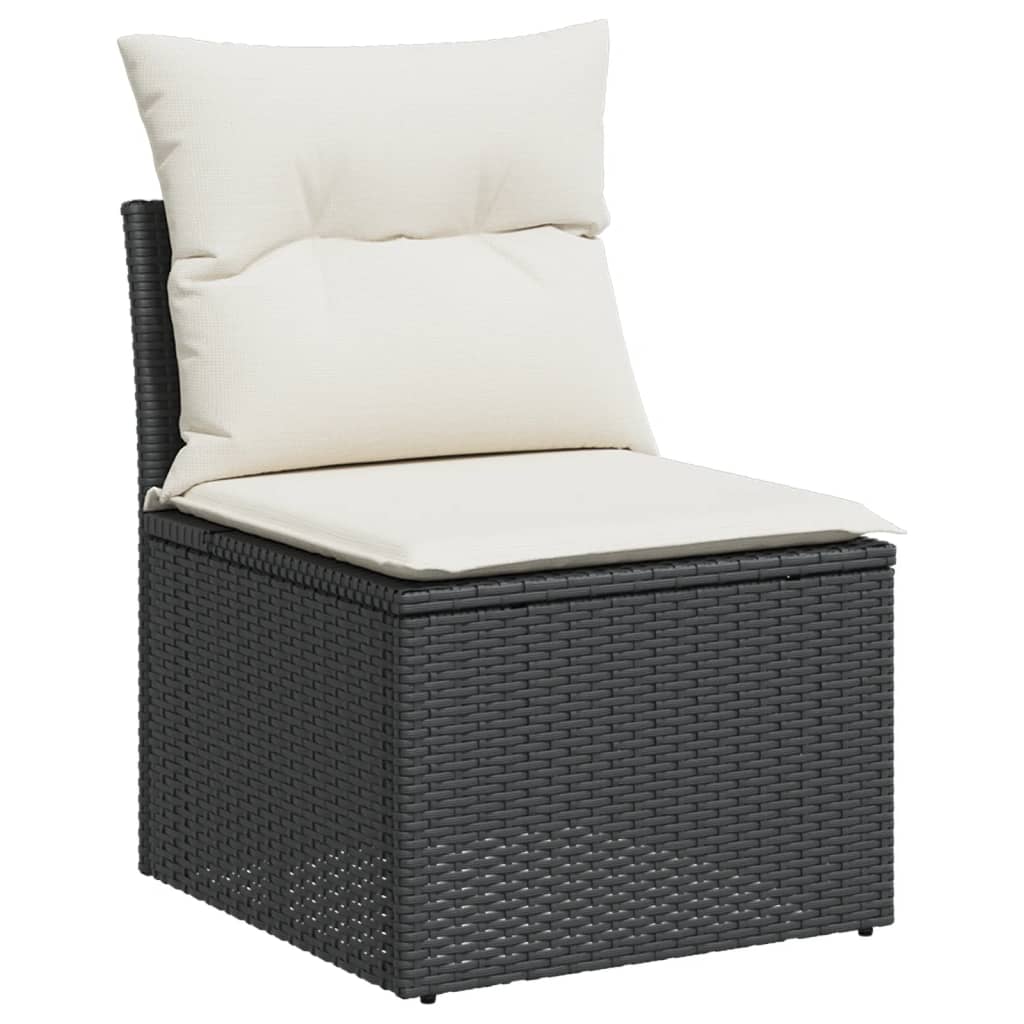 8-piece garden sofa set with cushions, black poly rattan
