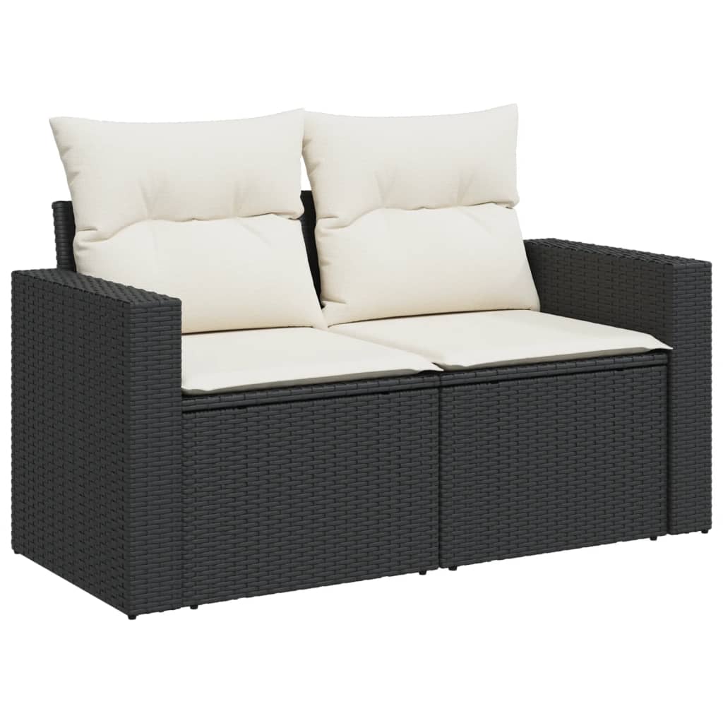 6-piece garden sofa set with cushions, black poly rattan