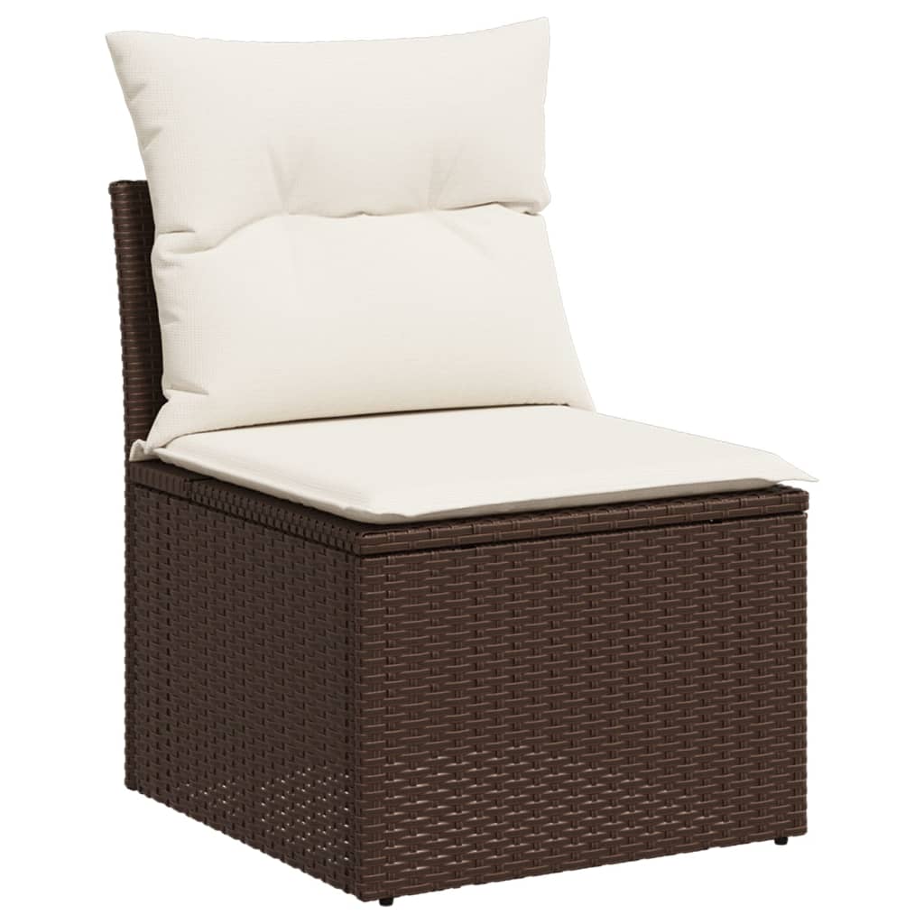 7-piece garden sofa set with cushions, brown poly rattan