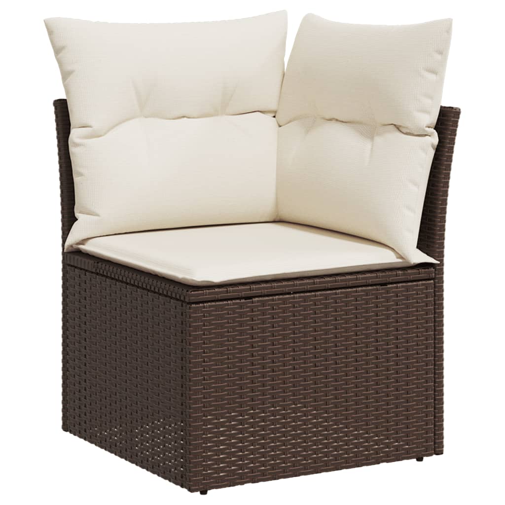 7-piece garden sofa set with cushions, brown poly rattan
