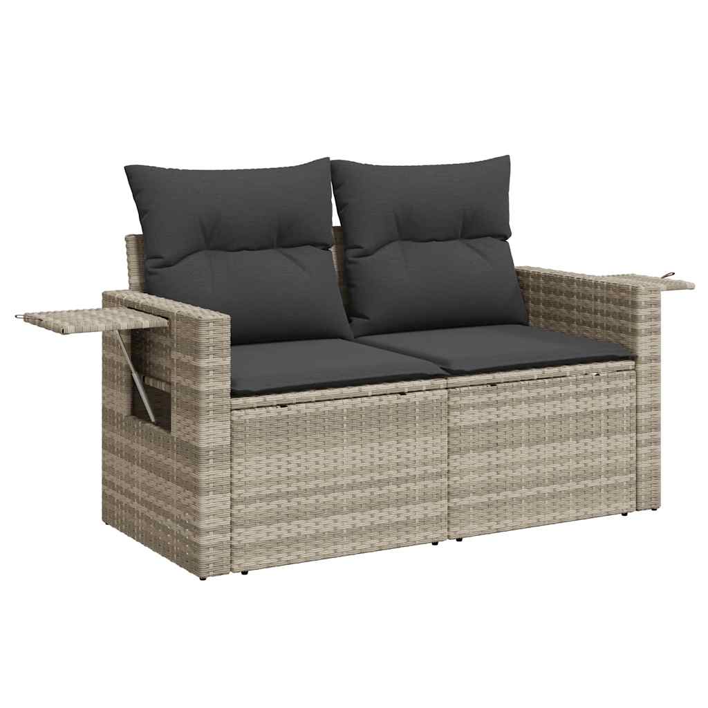 7-piece garden sofa set with cushions, light grey poly rattan