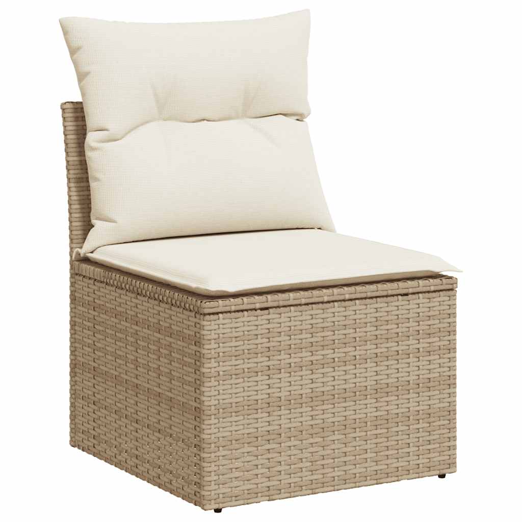 8-piece garden sofa set with cushions, beige poly rattan