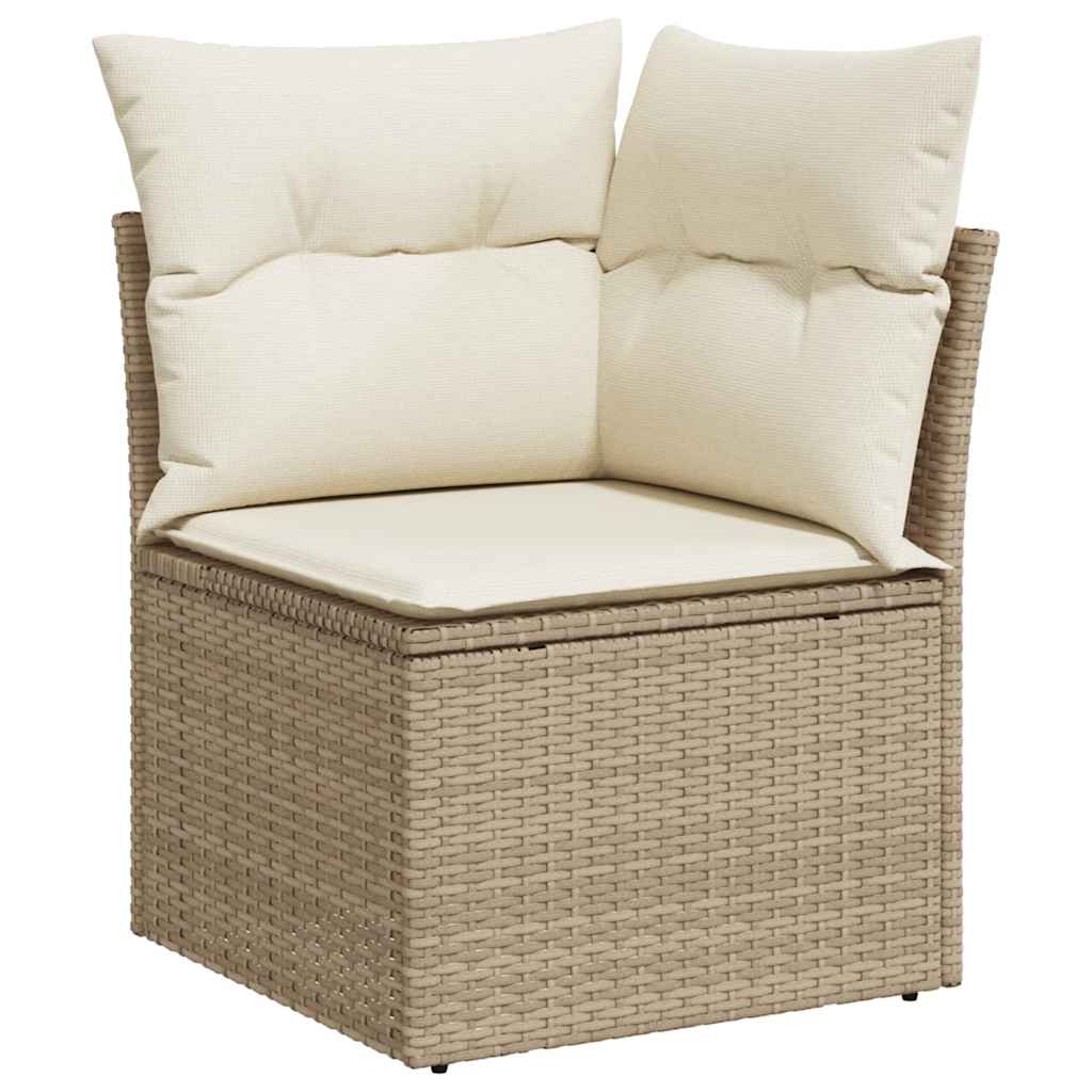 8-piece garden sofa set with cushions, beige poly rattan