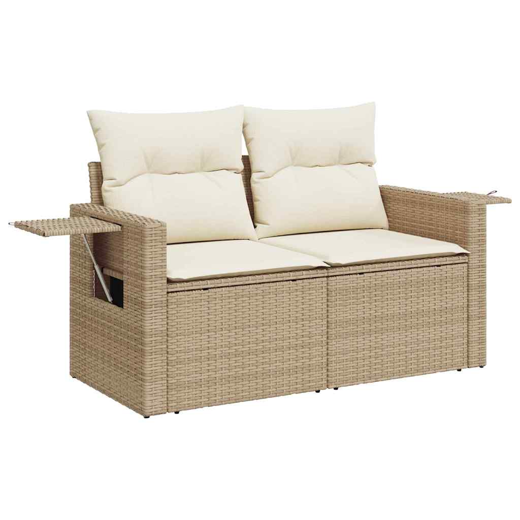 8-piece garden sofa set with cushions, beige poly rattan