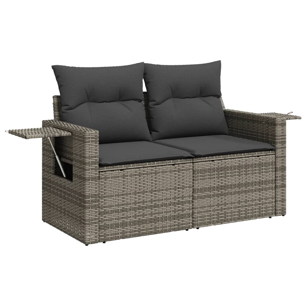 9-piece garden sofa set with cushions, grey poly rattan
