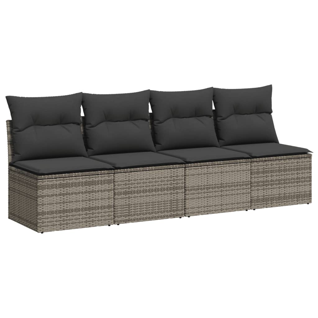 9-piece garden sofa set with cushions, grey poly rattan
