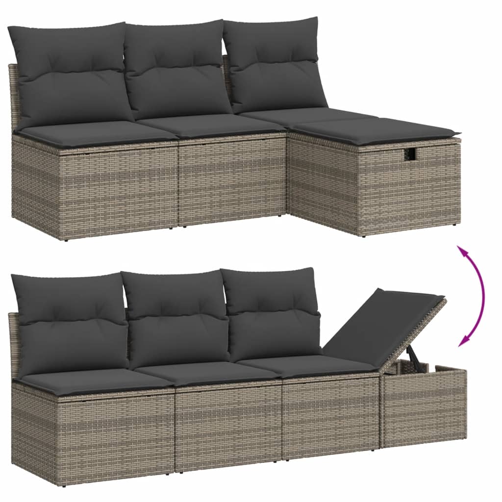 9-piece garden sofa set with cushions, grey poly rattan