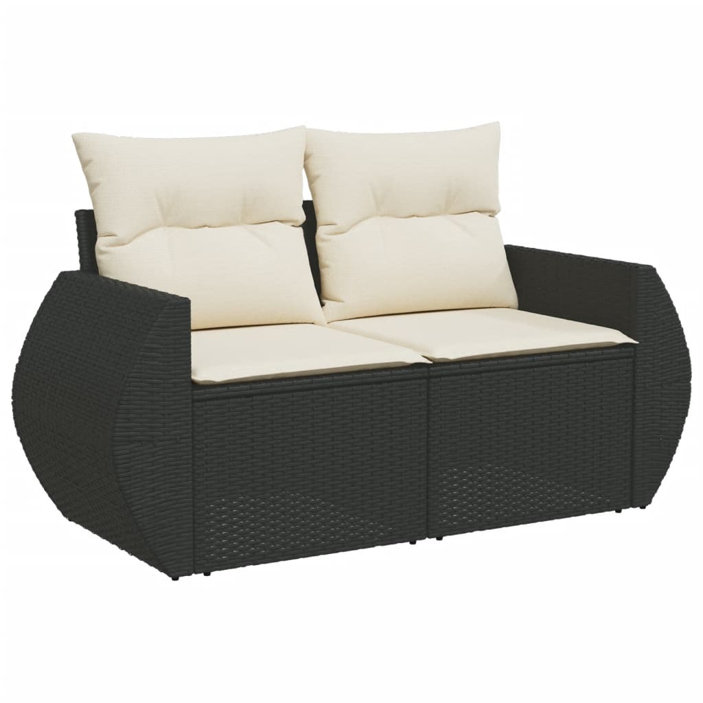 7-piece garden sofa set with cushions, black poly rattan