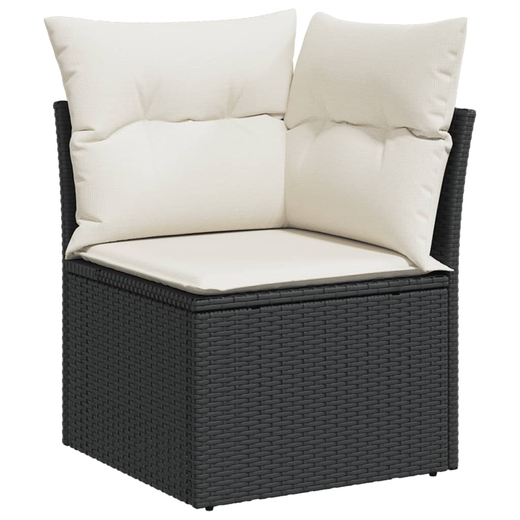 7-piece garden sofa set with cushions, black poly rattan