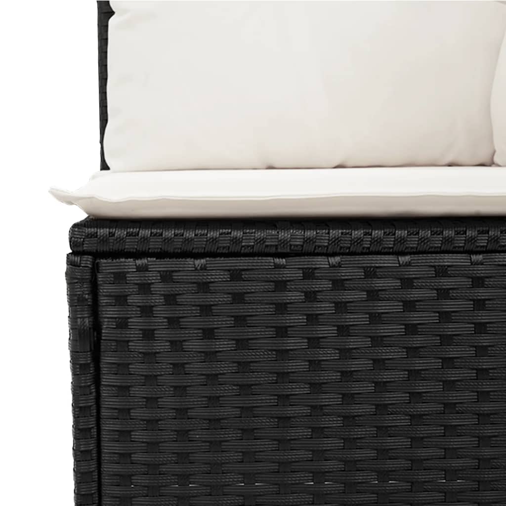7-piece garden sofa set with cushions, black poly rattan