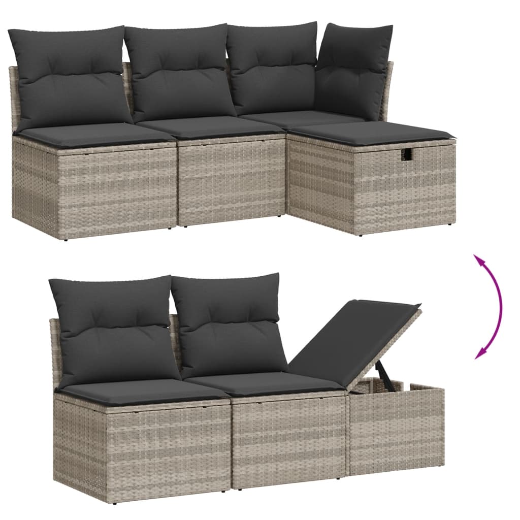7-piece garden sofa set with cushions, light grey poly rattan