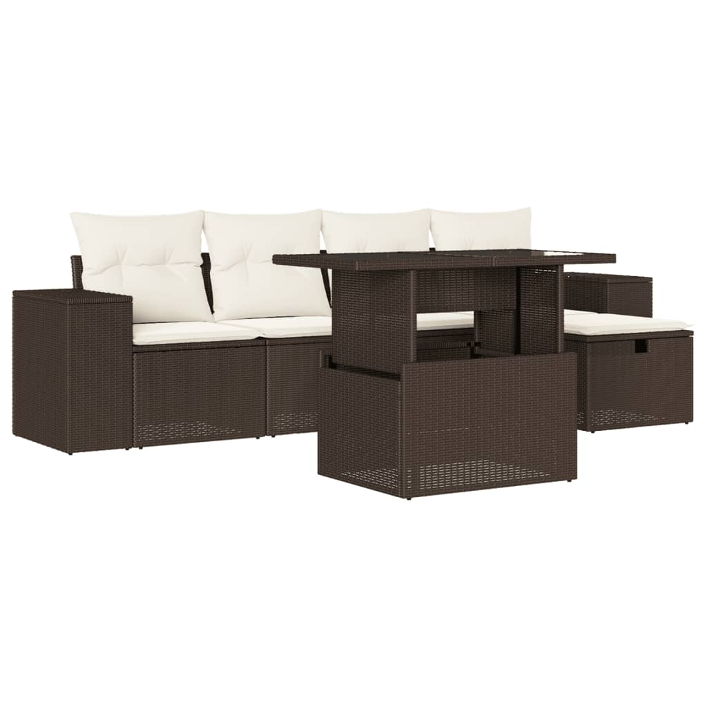 6-tlg. Garten-Sofagarnitur mit Kissen Braun Poly Rattan