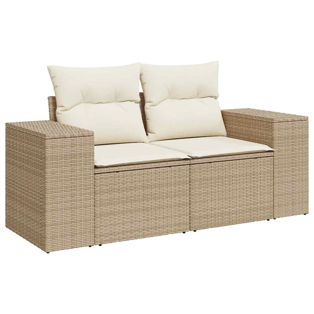 8-piece garden sofa set with cushions, beige poly rattan