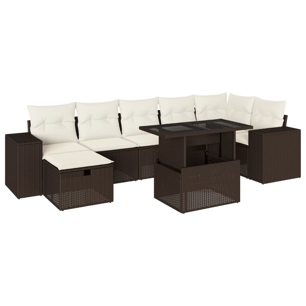 8-tlg. Garten-Sofagarnitur mit Kissen Braun Poly Rattan