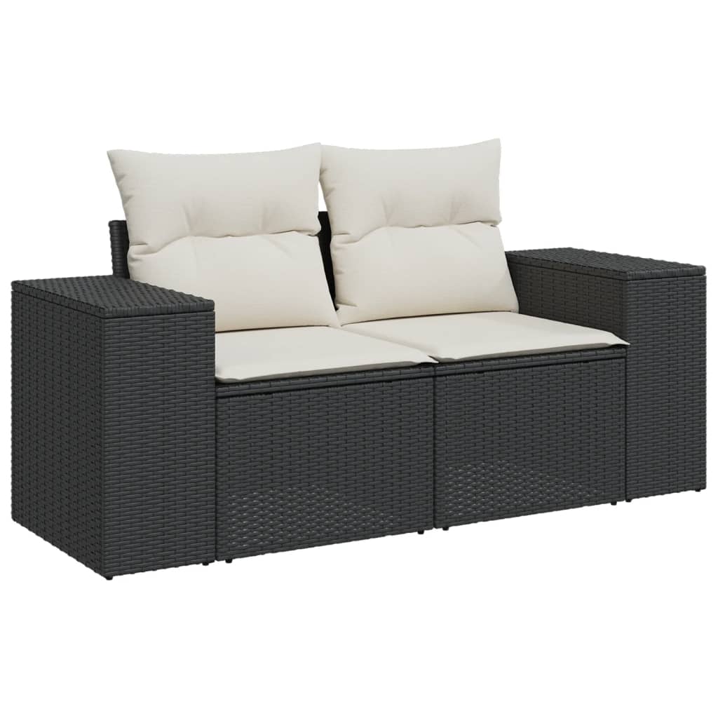 8-piece garden sofa set with cushions, black poly rattan