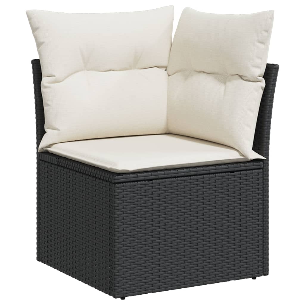 8-piece garden sofa set with cushions, black poly rattan