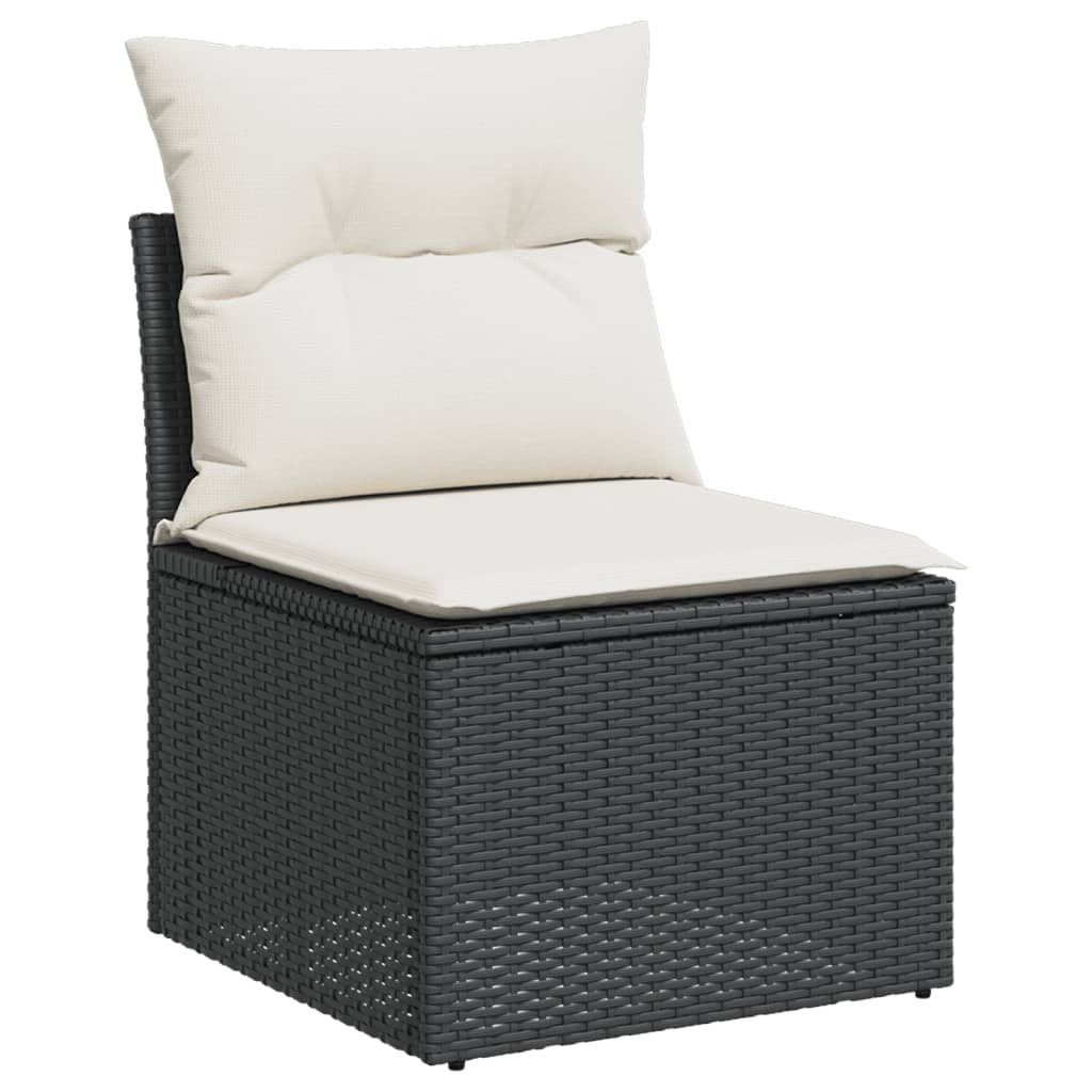 8-piece garden sofa set with cushions, black poly rattan