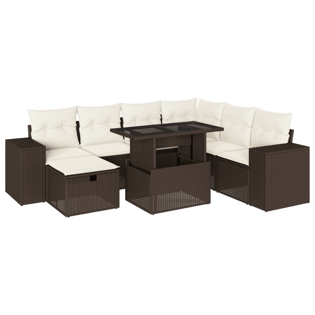 8-tlg. Garten-Sofagarnitur mit Kissen Braun Poly Rattan