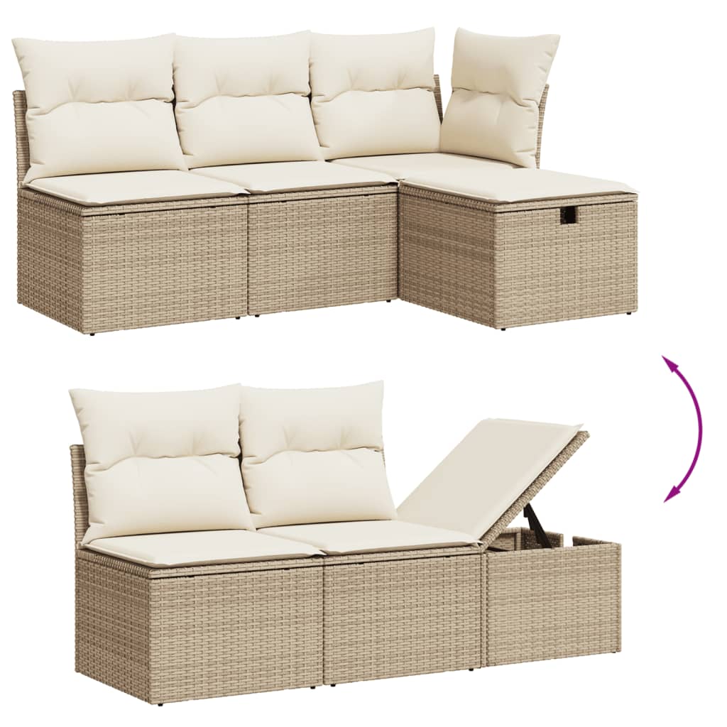 9-tlg. Garten-Sofagarnitur mit Kissen Beige Poly Rattan