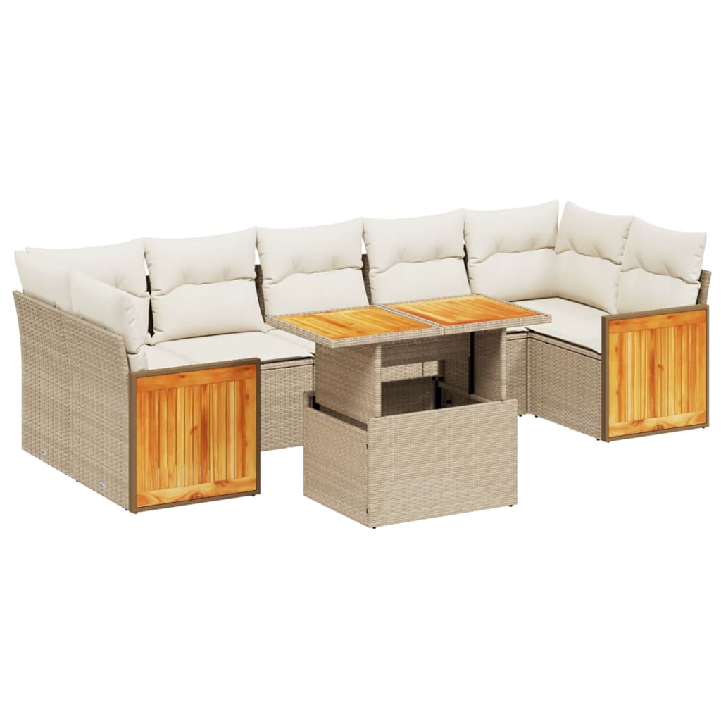 8-piece garden sofa set with cushions, beige poly rattan