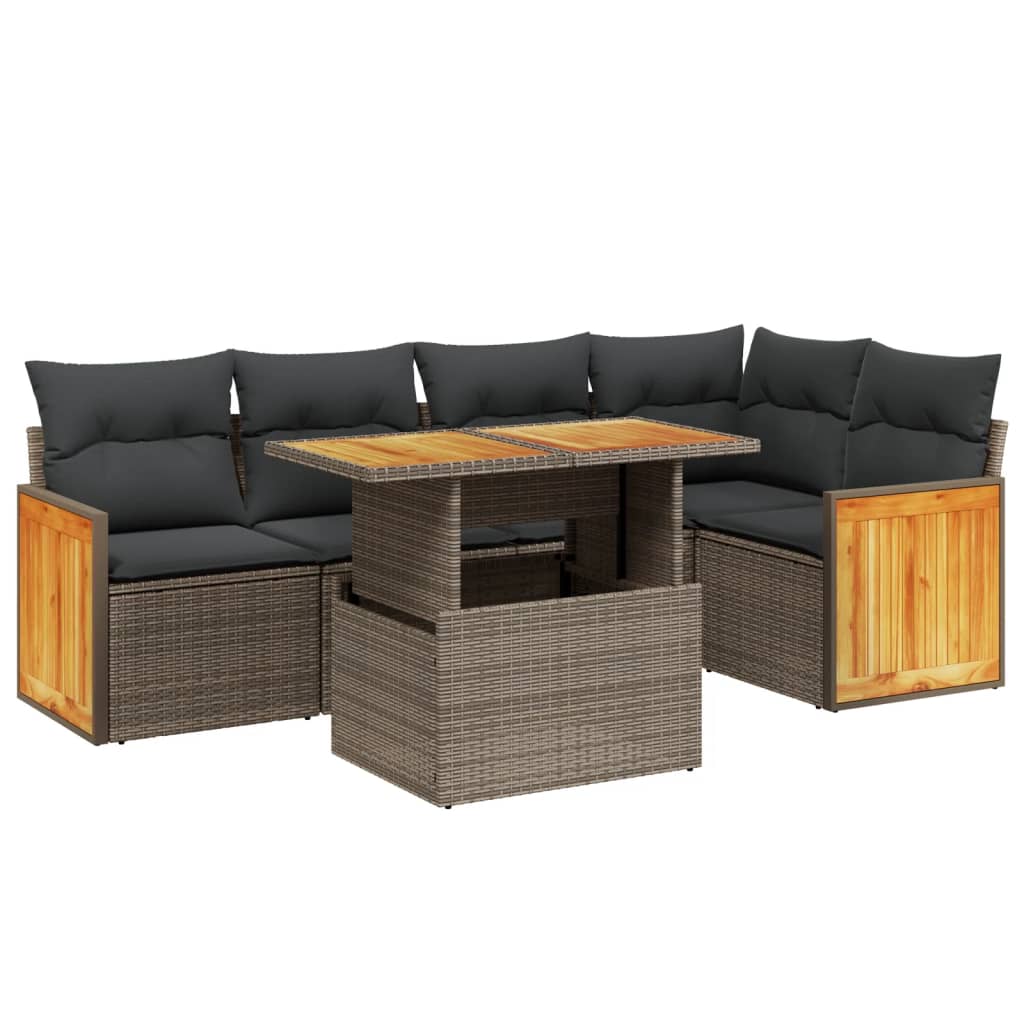 6-piece garden sofa set with cushions, beige poly rattan