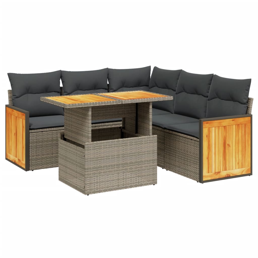 6-piece garden sofa set with cushions, beige poly rattan