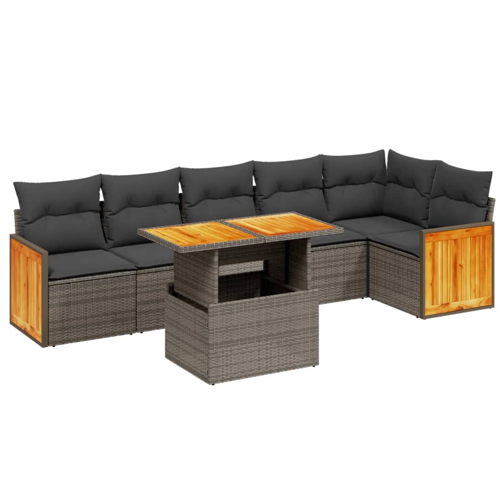 7-piece garden sofa set with cushions, grey poly rattan