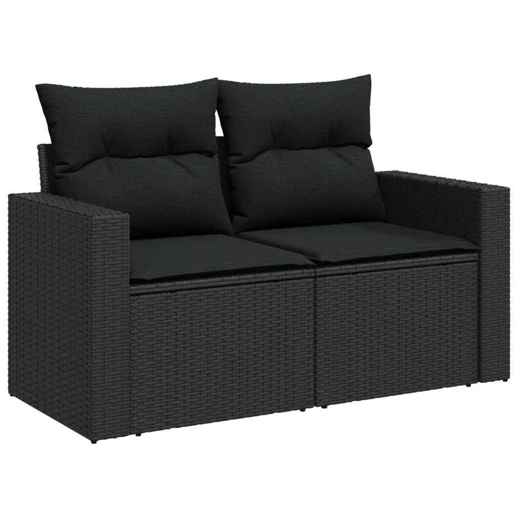11-piece garden sofa set with cushions, black poly rattan