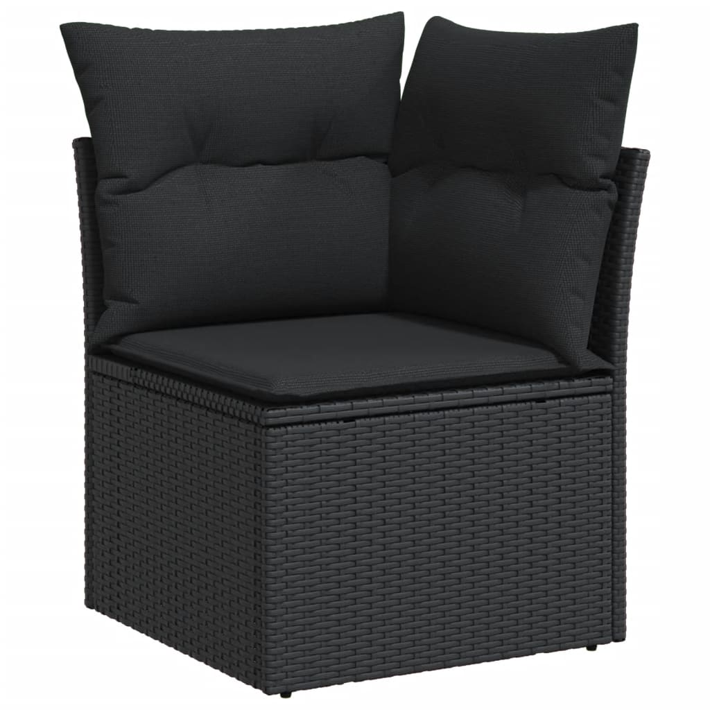 11-piece garden sofa set with cushions, black poly rattan