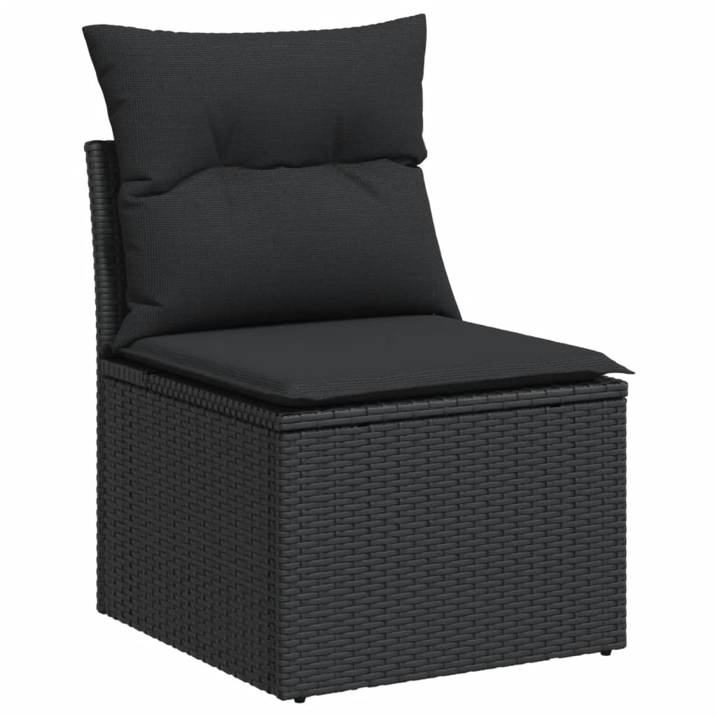 11-piece garden sofa set with cushions, black poly rattan