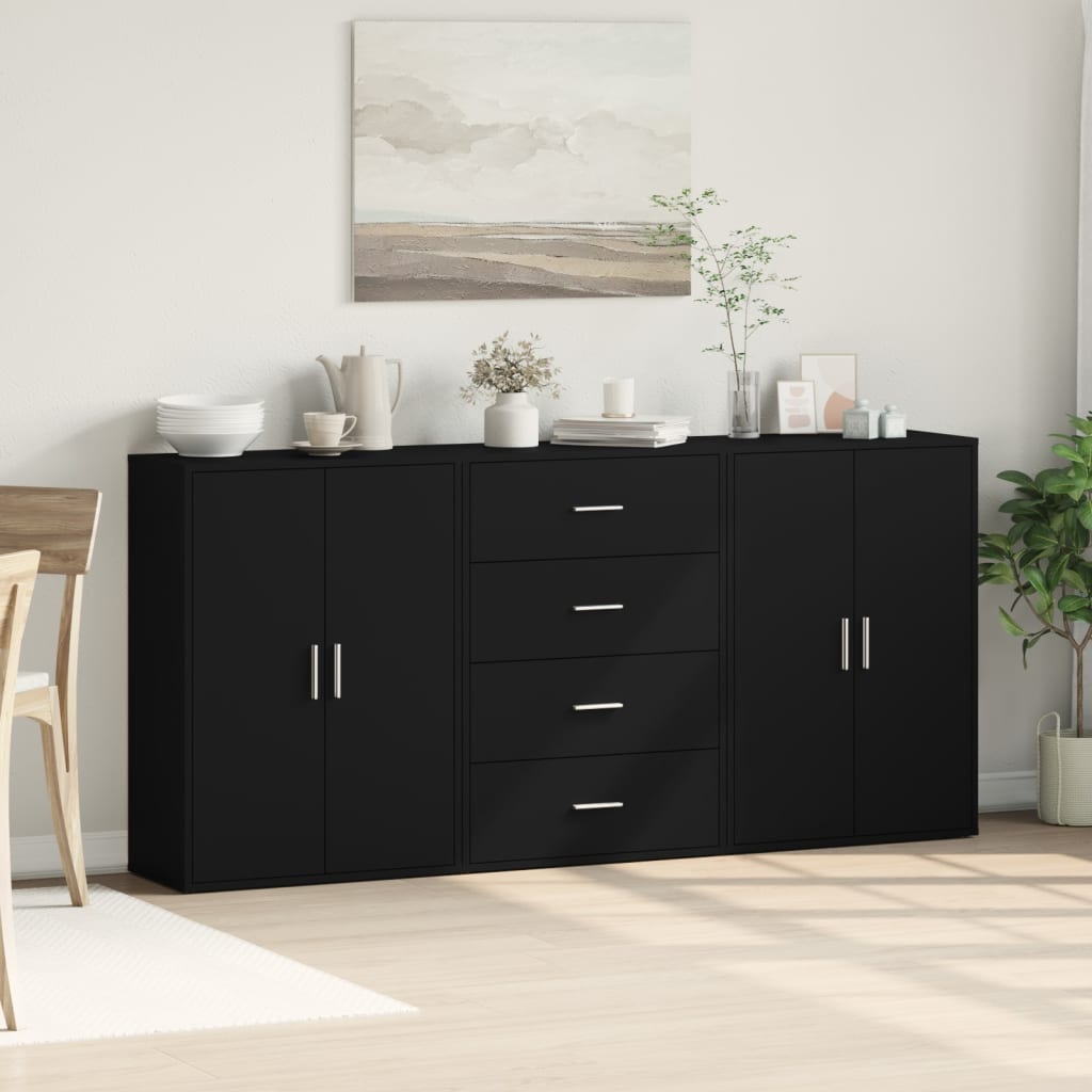 Sideboards 3 pcs. Black 60x31x84 cm wood-based material