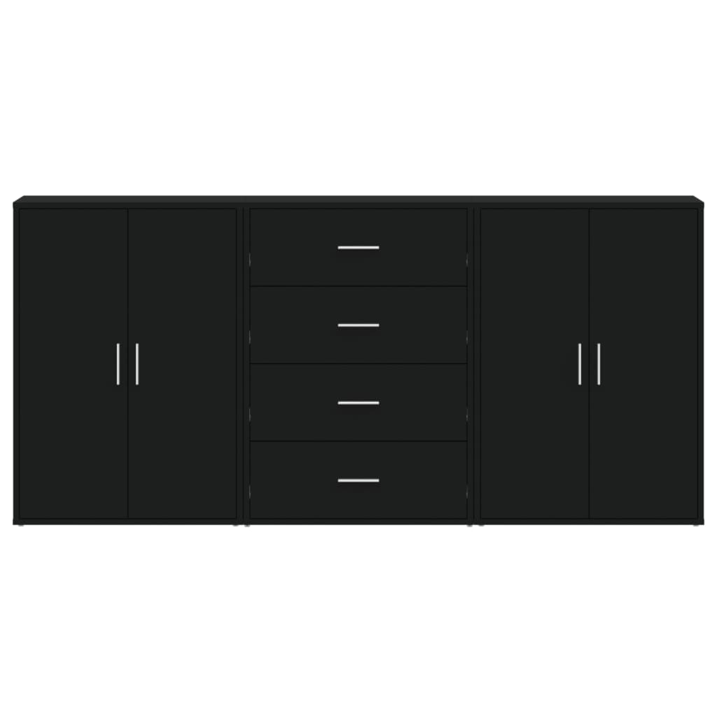 Sideboards 3 pcs. Black 60x31x84 cm wood-based material