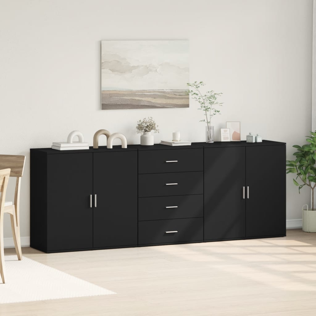 Sideboards 3 Stk. Schwarz Holzwerkstoff
