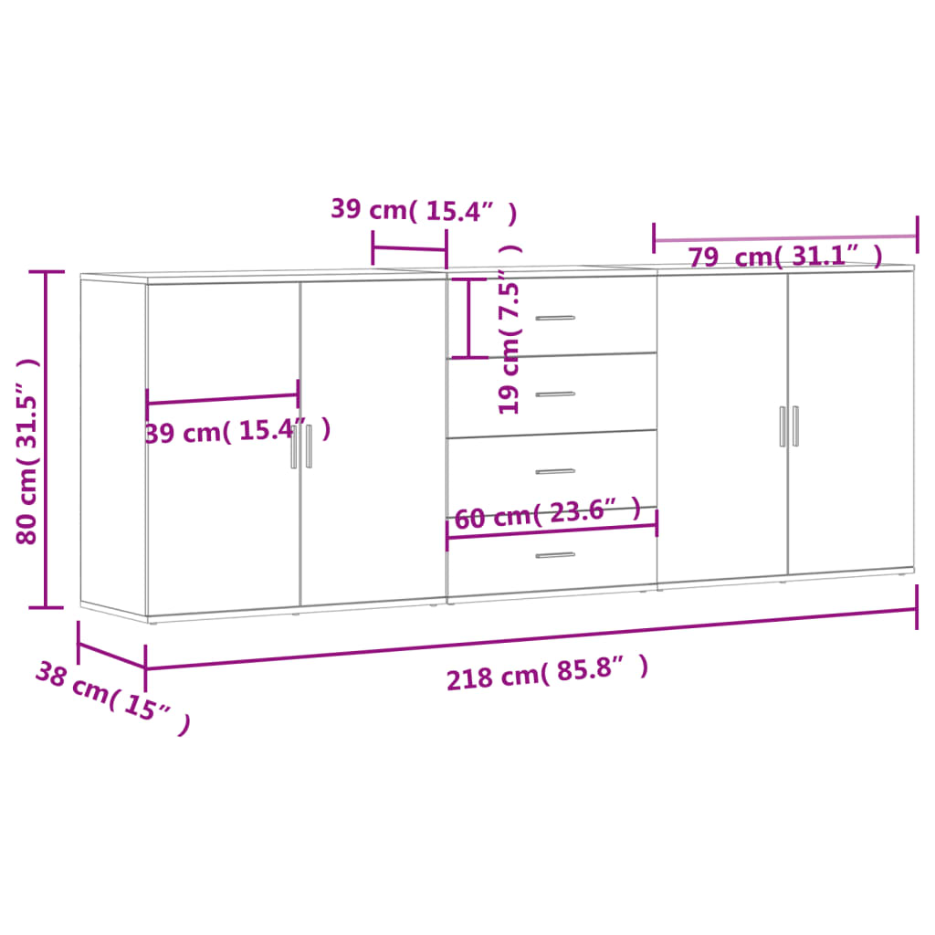 Sideboards 3 Stk. Schwarz Holzwerkstoff
