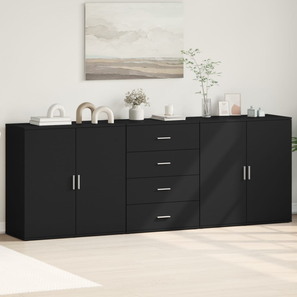 Sideboards 3 Stk. Schwarz Holzwerkstoff