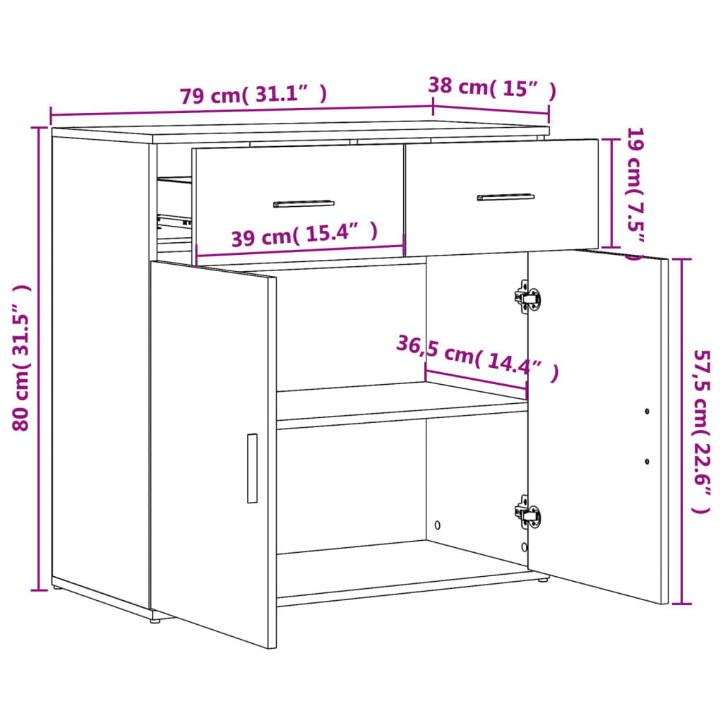 Sideboards 2 Stk. Betongrau 79x38x80 cm Holzwerkstoff