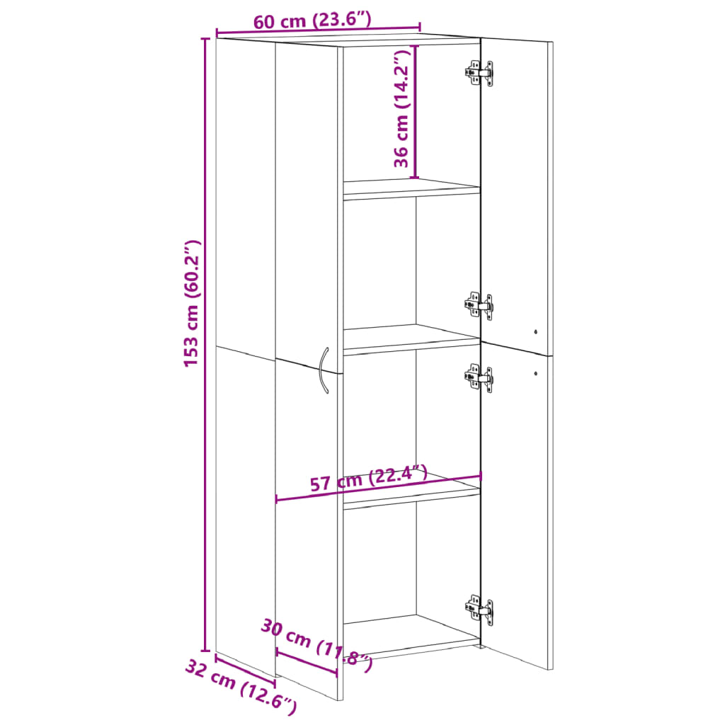 Filing cabinet concrete grey 60x32x153 cm wood-based material