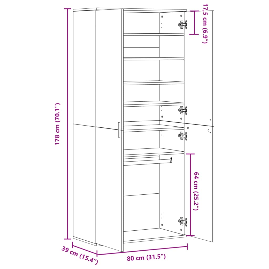 Shoe Cabinet Smoked Oak 80x39x178 cm Wood Material