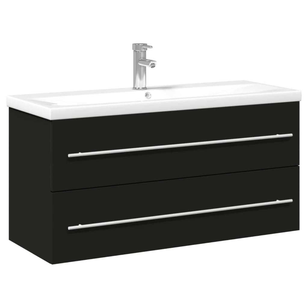 Vanity unit with built-in basin black