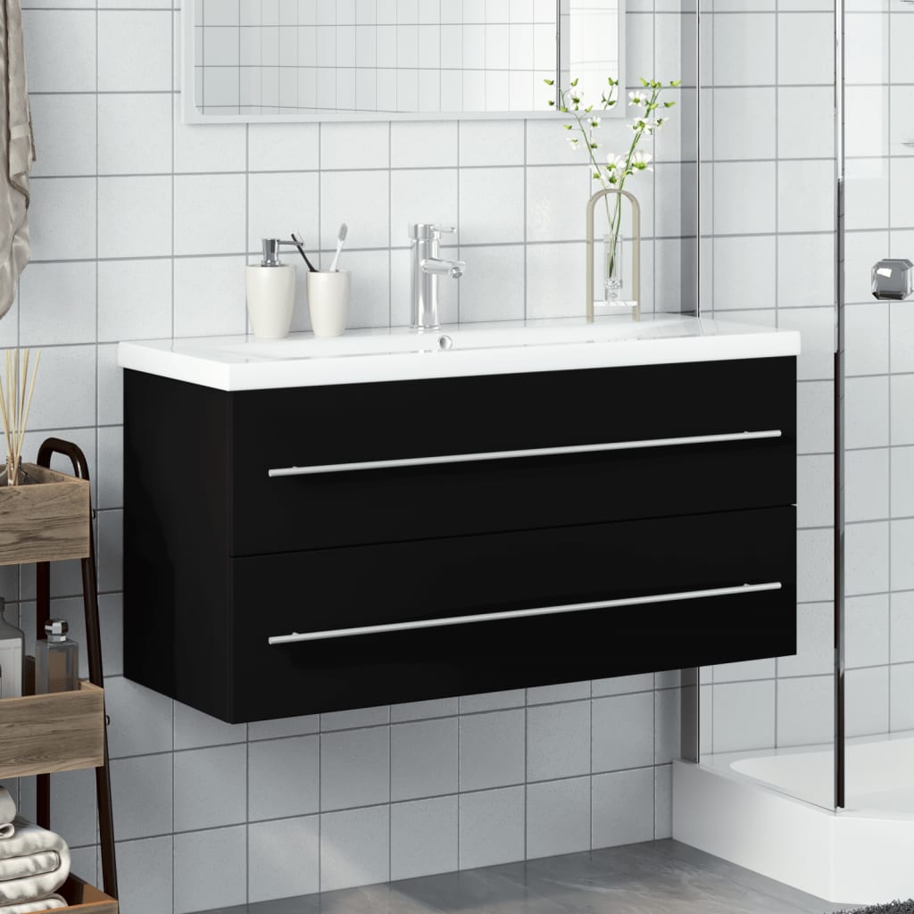 Vanity unit with built-in basin black