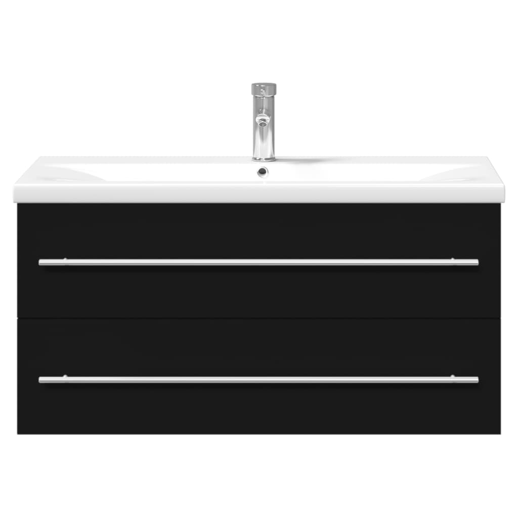 Vanity unit with built-in basin black