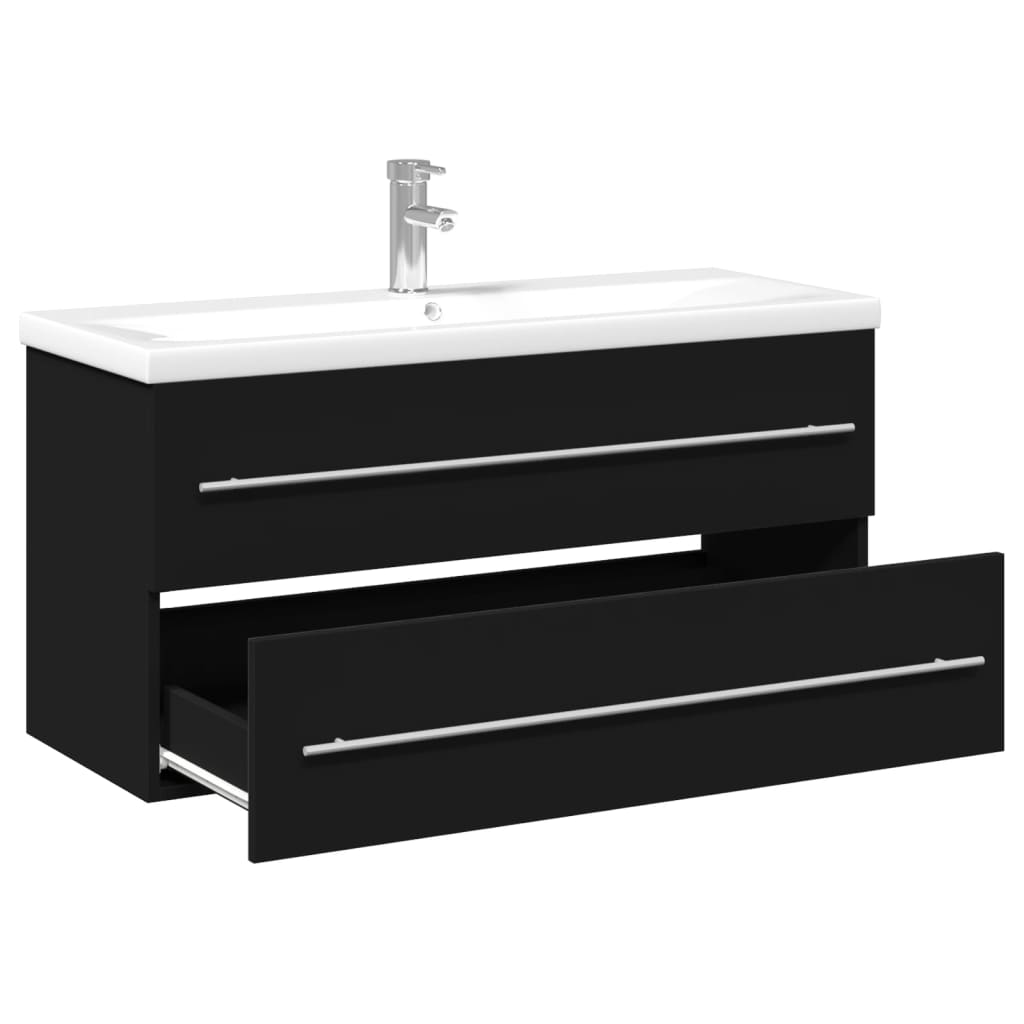 Vanity unit with built-in basin black