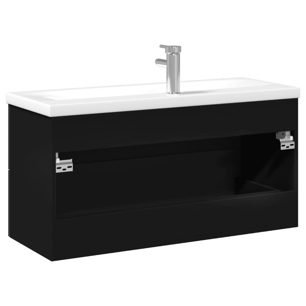 Vanity unit with built-in basin black