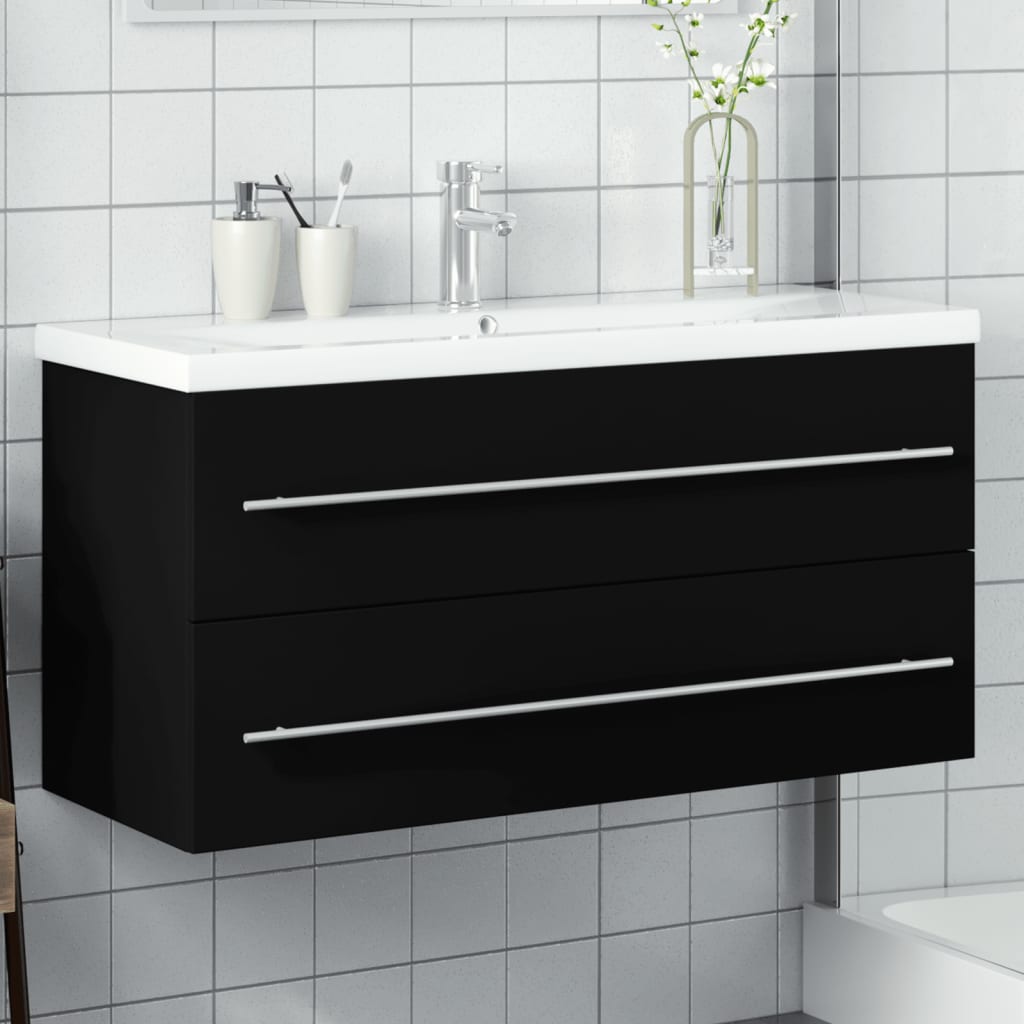 Vanity unit with built-in basin black