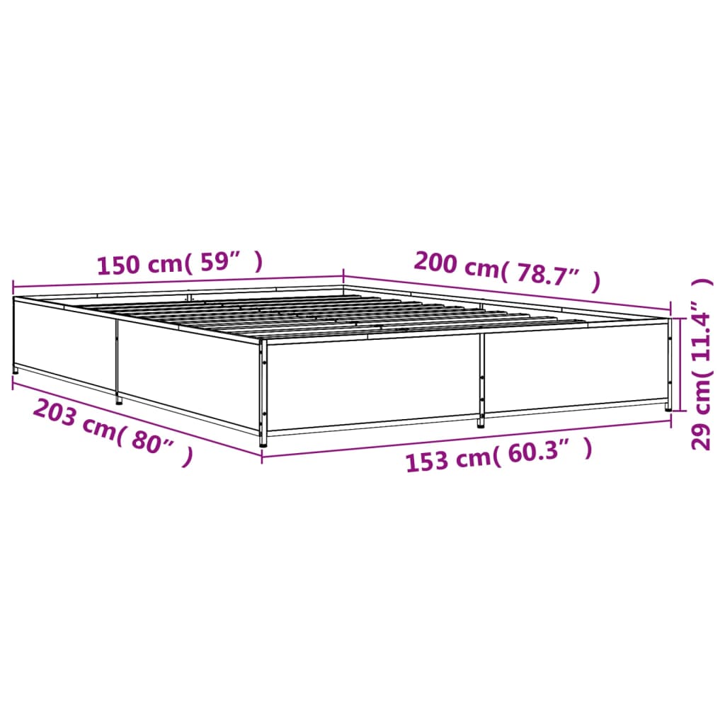 Bettgestell Grau Sonoma 150x200 cm Holzwerkstoff und Metall