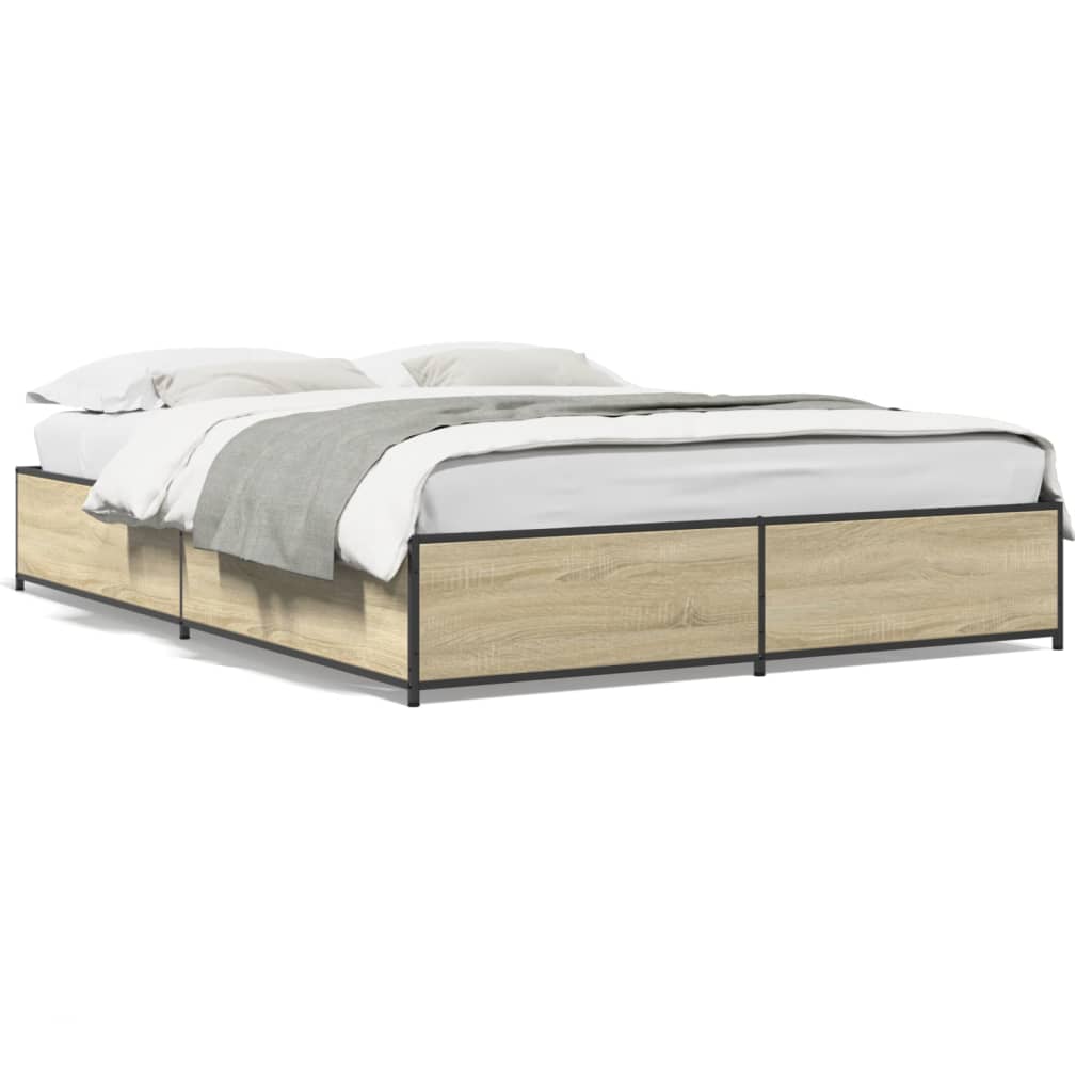 Bettgestell Sonoma-Eiche 120x190 cm Holzwerkstoff und Metall